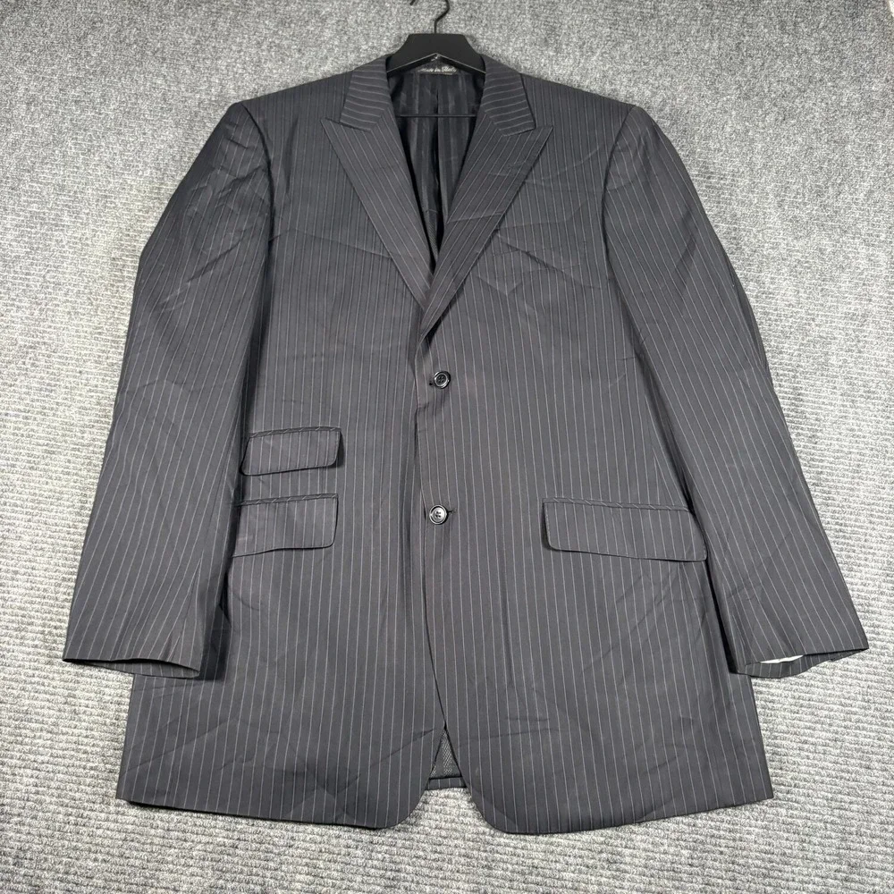 Valentino Uomo Blazer Mens 46 Charcoal Gray Excellent Pinstripe Peak Lapel Italy
